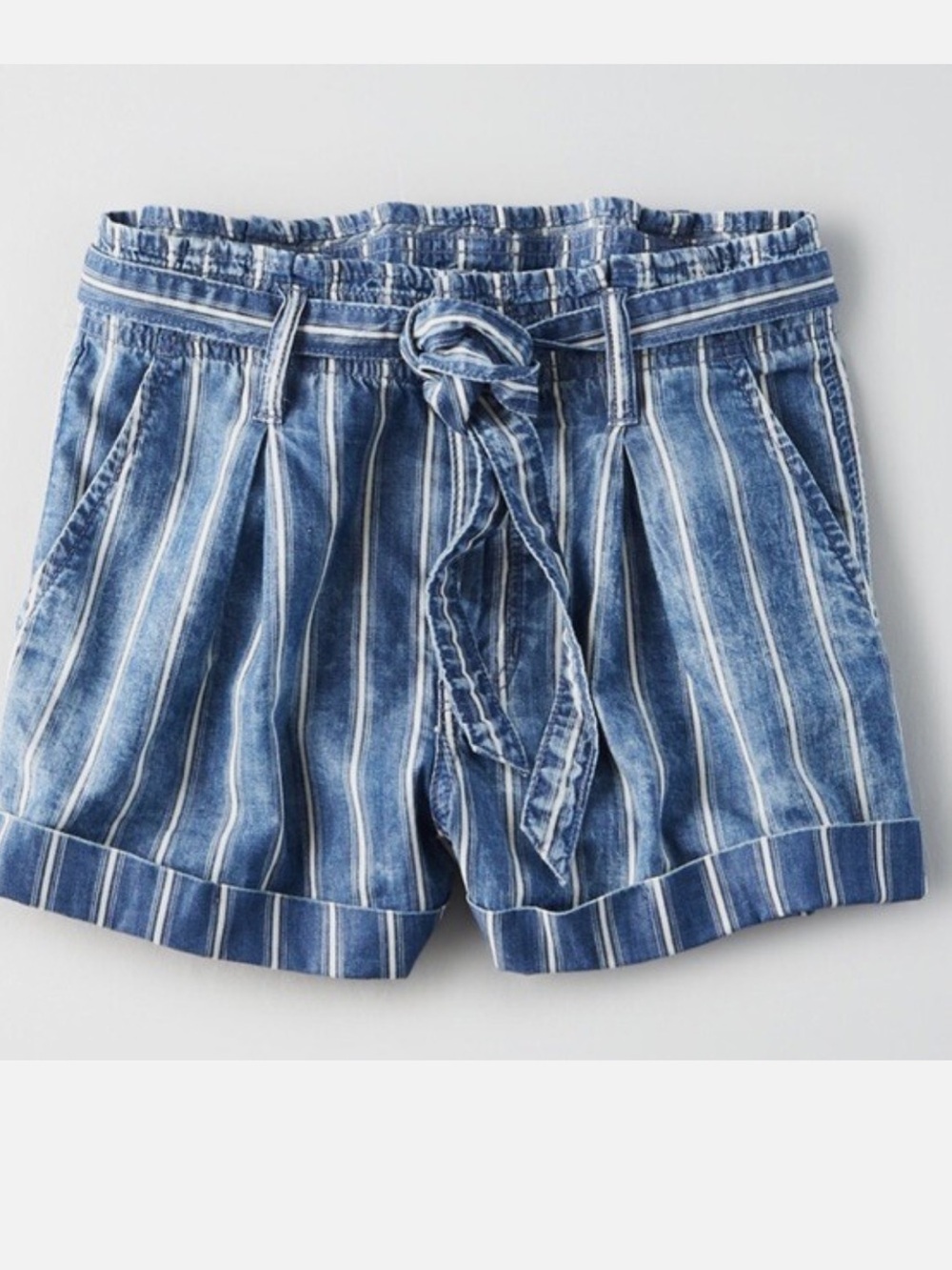 American Eagle Outfitters Blue and White Striped paper bag denim shorts size 2 - Picture 2 of 9